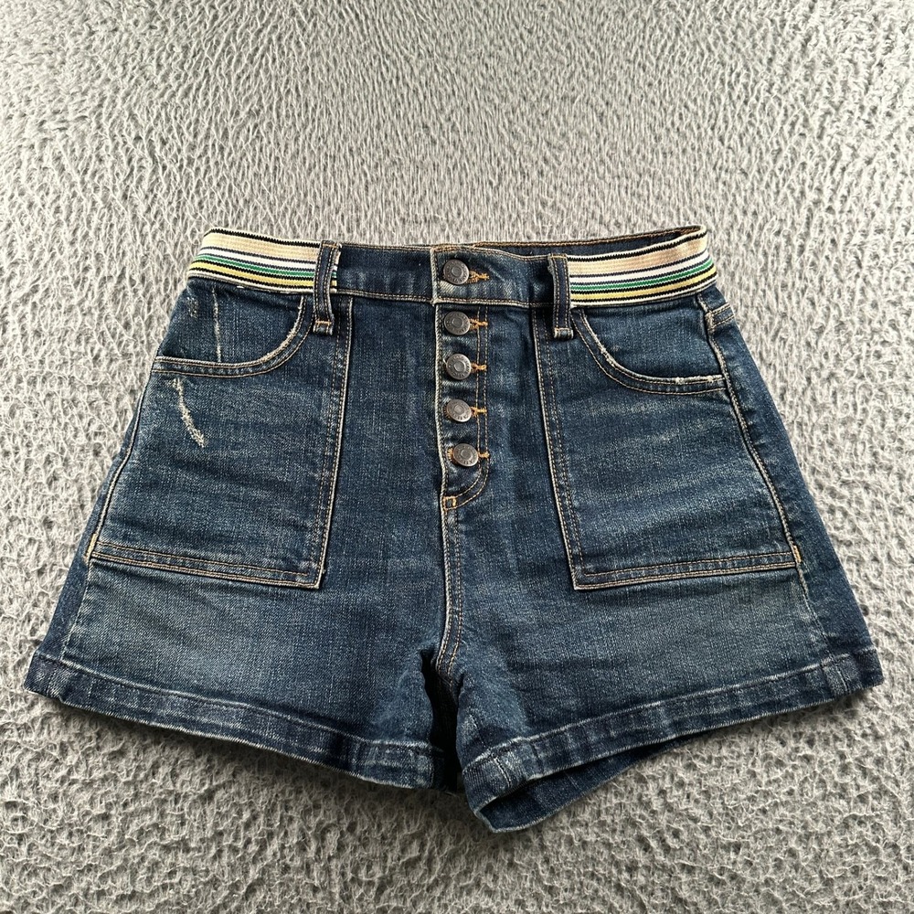 Veronica Beard Shorts Womens 25 Denim High Rise Button Fly Zynan Cargo 9.5" Blue